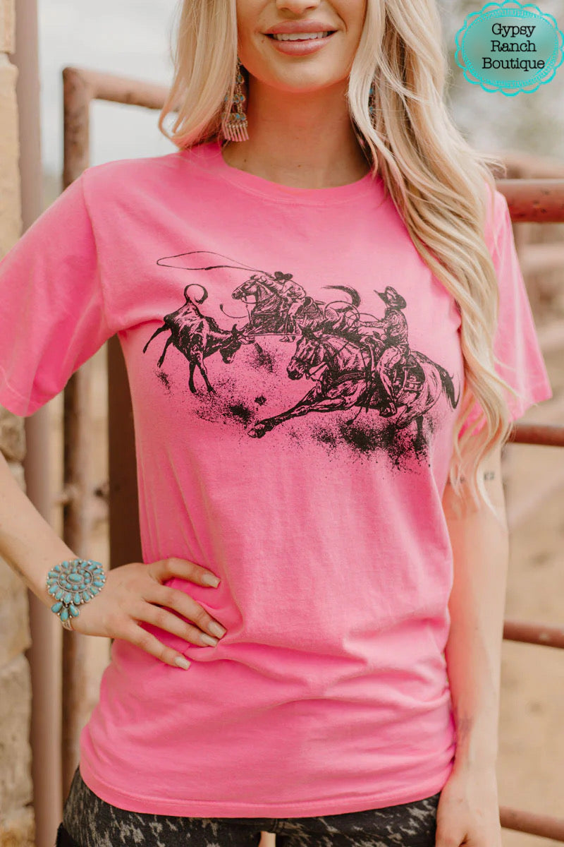 Neon Pink High Call Team Roper Tee - Also in Plus Size