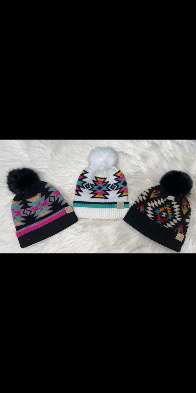Kids Aztec Pom Beanie