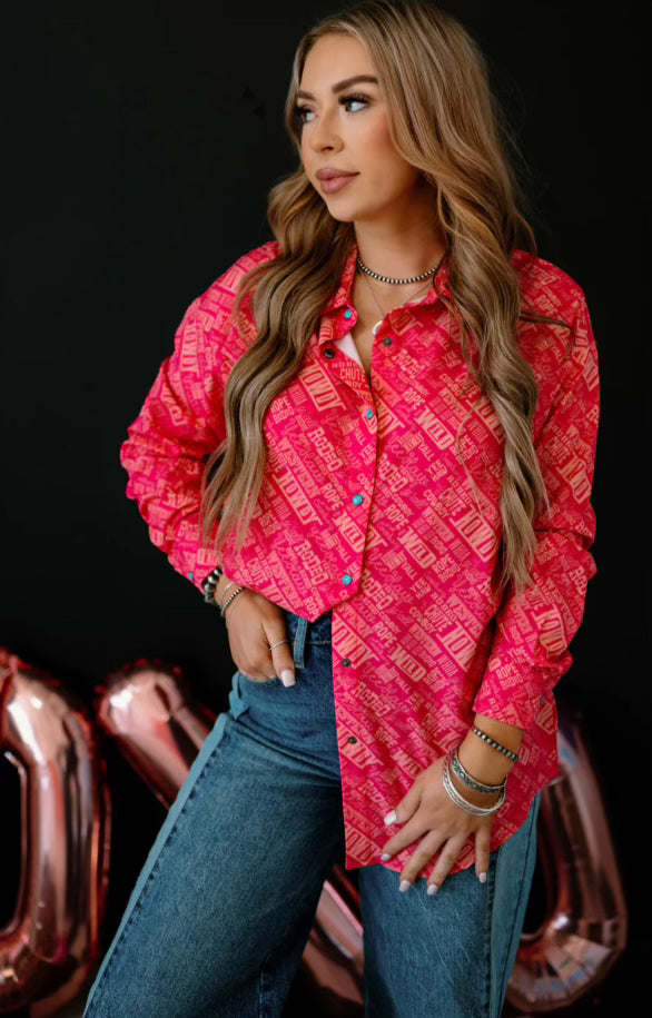 The Posse Turquoise Pearl Snap Button Up Top - Also in Plus Size
