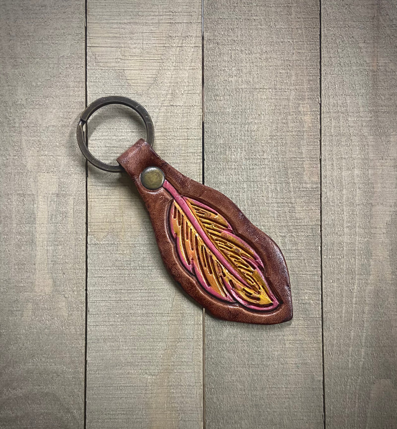 Riverdale Feather Leather Tooled Keychain