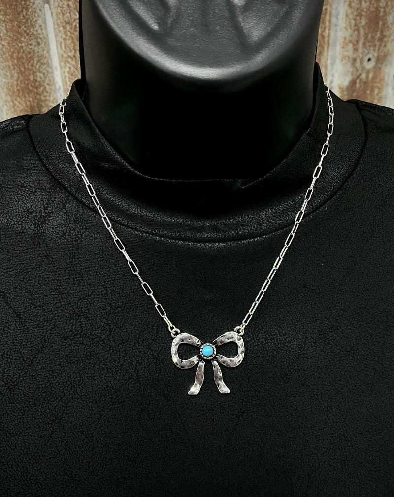Nashville Silver and Turquoise Bow Necklace