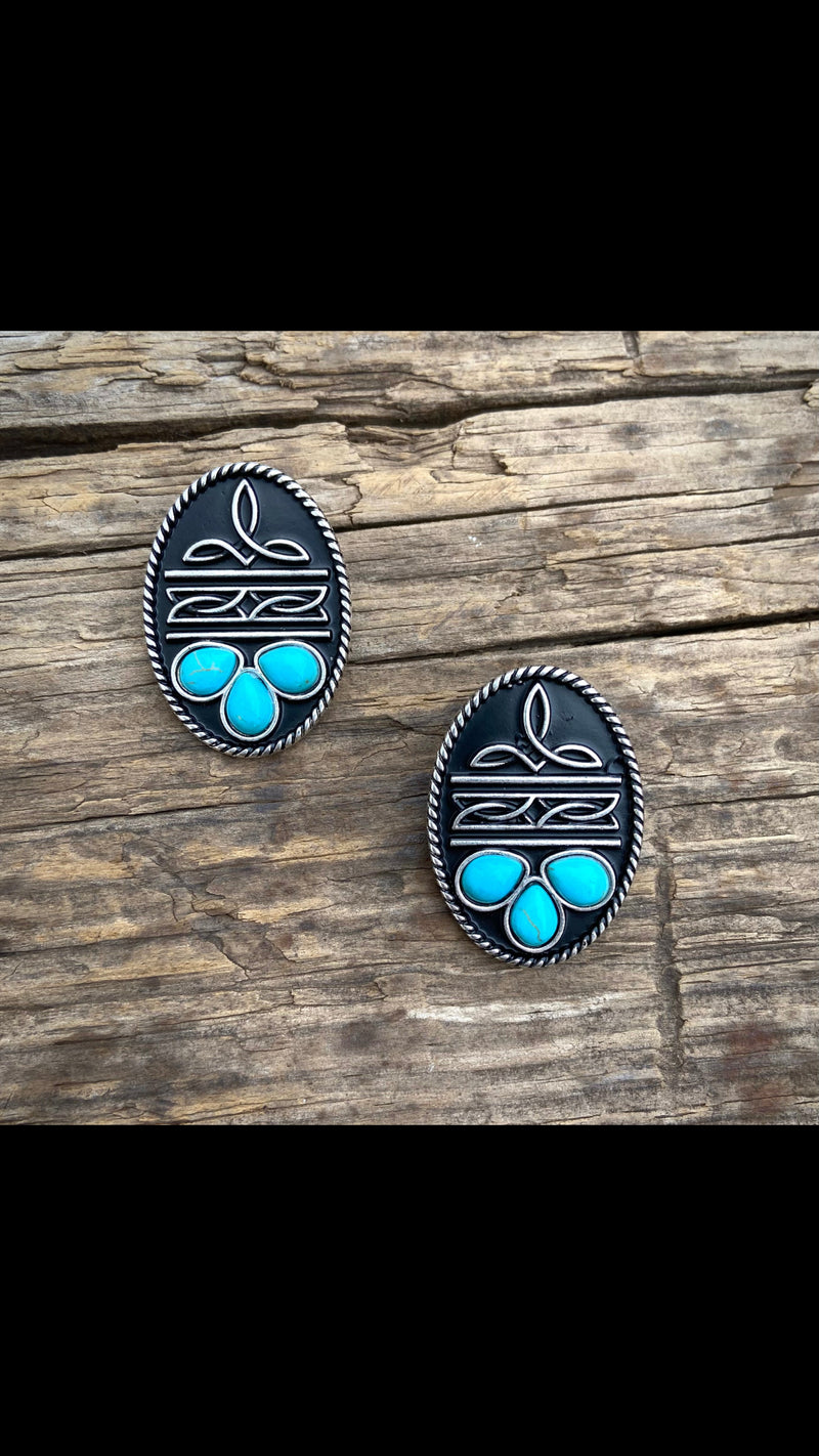 Desperado Boot Stitch with Turquoise Post Back Earrings
