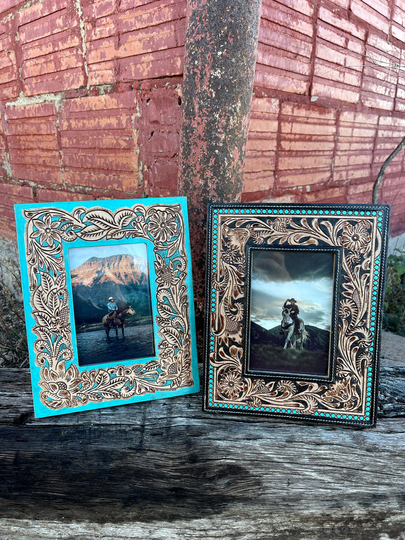 Cowboy Way Leather Tooled Picture Frame