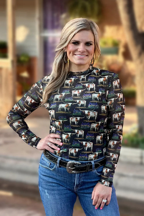 Longhorns & Bluebonnets Mesh Layering Top - Also in Plus Size