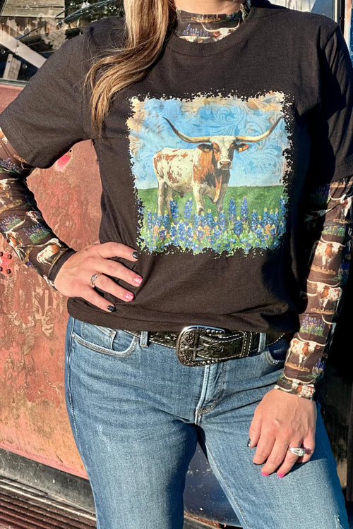 Longhorns & Bluebonnets Tee- Also in Plus Size