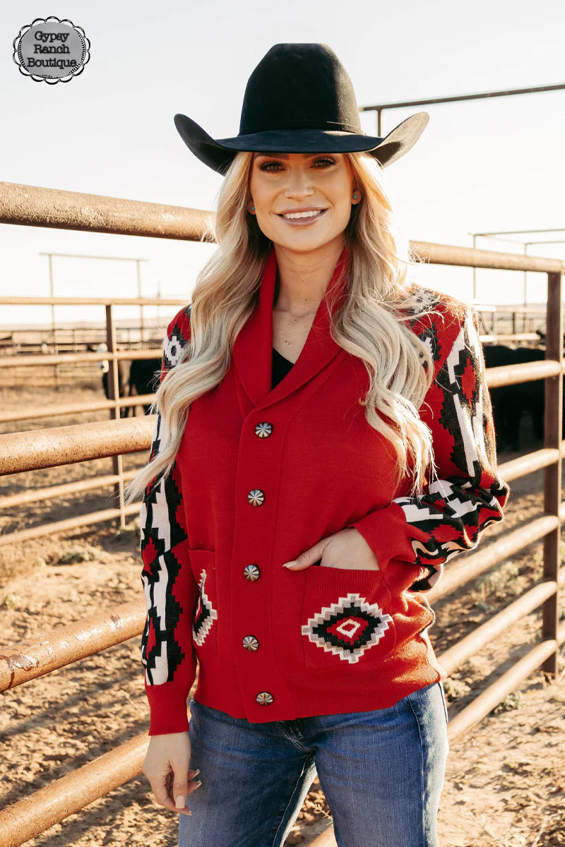 The Lexington Red Aztec Cardigan - Also in Plus Size