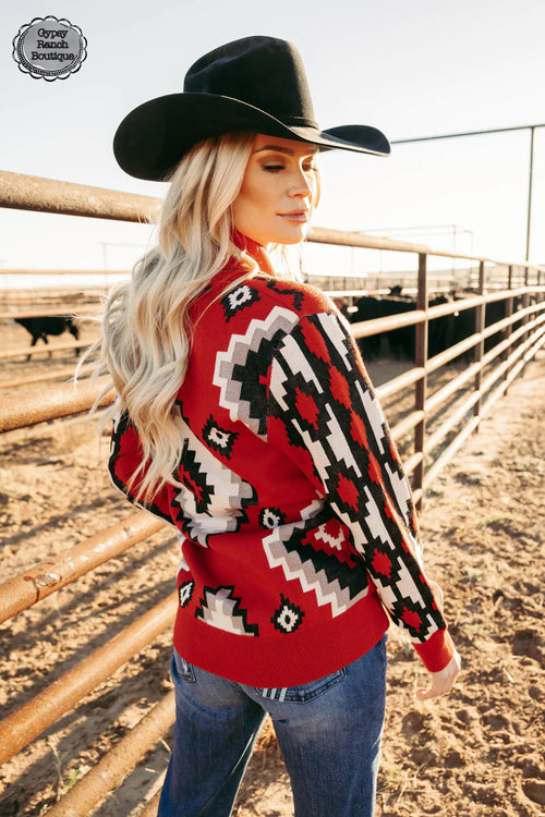 The Lexington Red Aztec Cardigan - Also in Plus Size