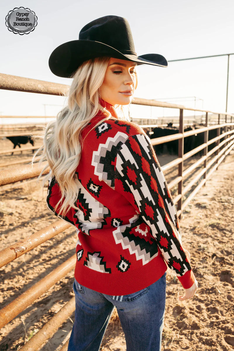 The Lexington Red Aztec Cardigan - Also in Plus Size