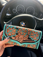 Beloxi Turquoise Leather Tooled Wallet