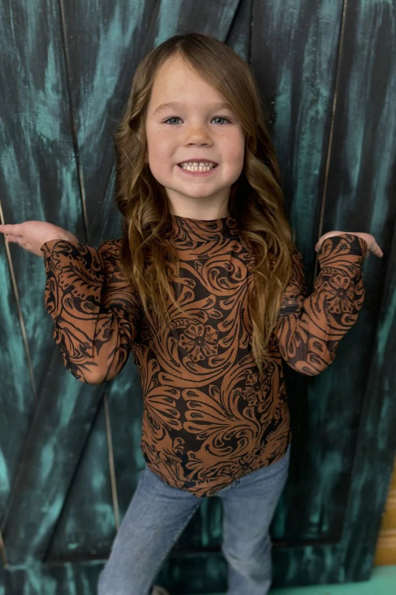 Kids Tooled Leather Mesh Top