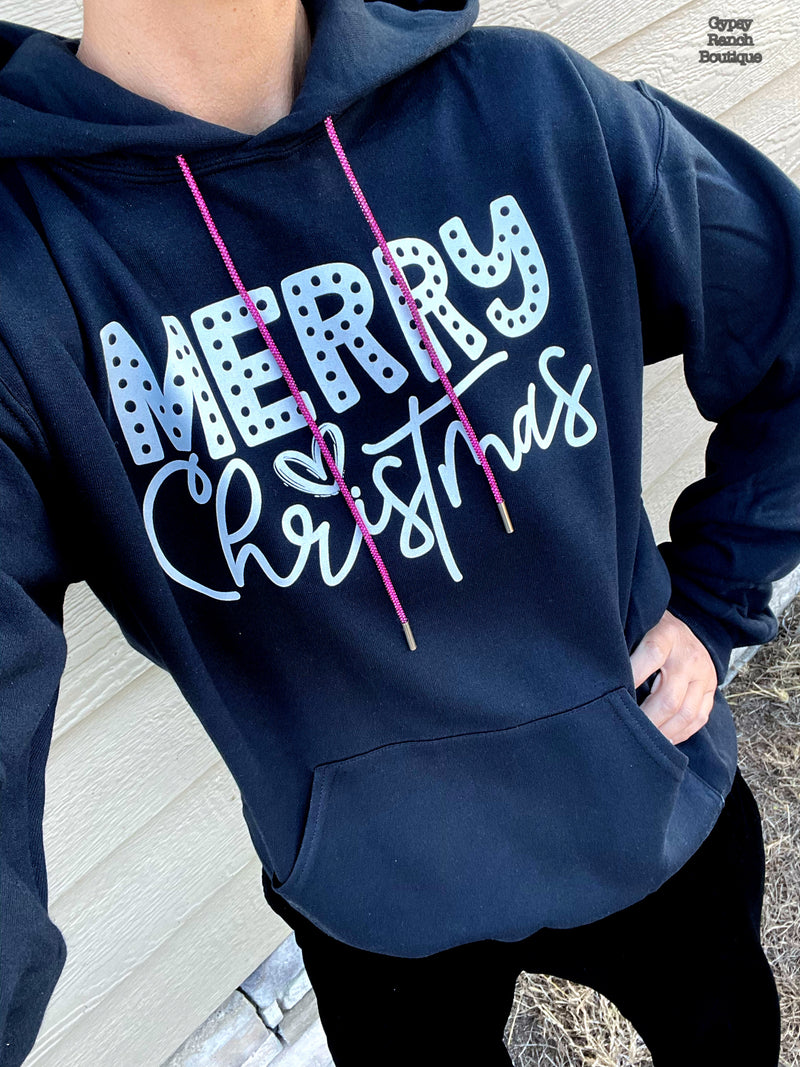 Merry Christmas Pink Rhinestone Strings Sweatshirt Hoodie  - Also in Plus Size