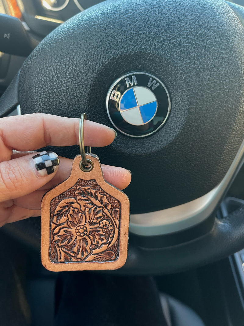 Rancho Ear Tag Leather Keychain