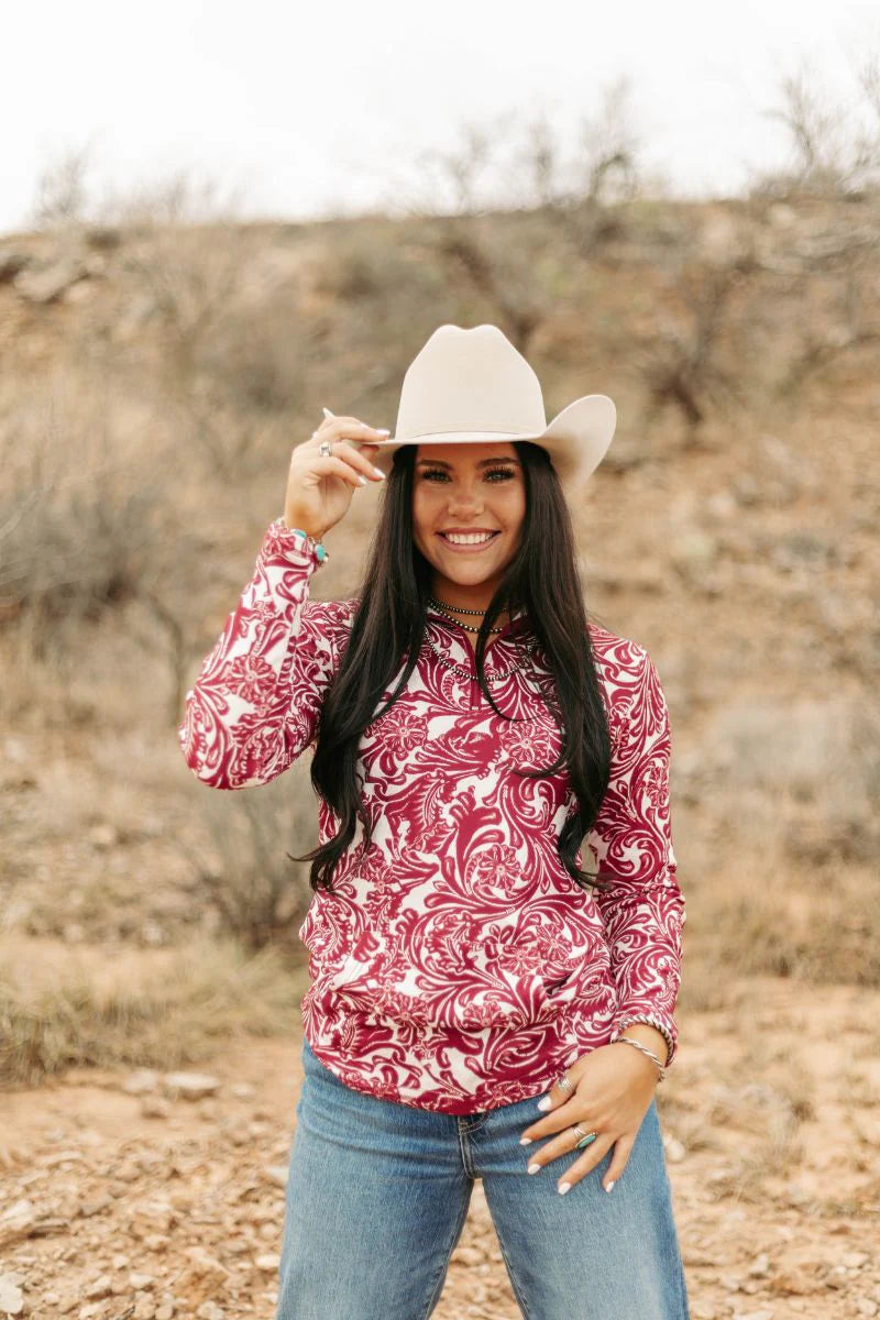 Tailgate Maroon & White Tooled Pullover - Also in Plus Size