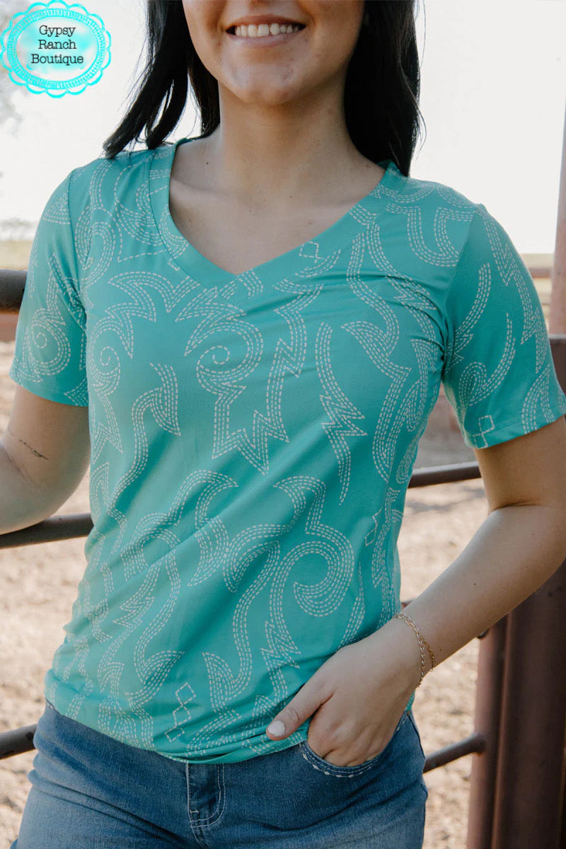 Lakeside Turquoise Boot Stitch Top - Also in Plus Size