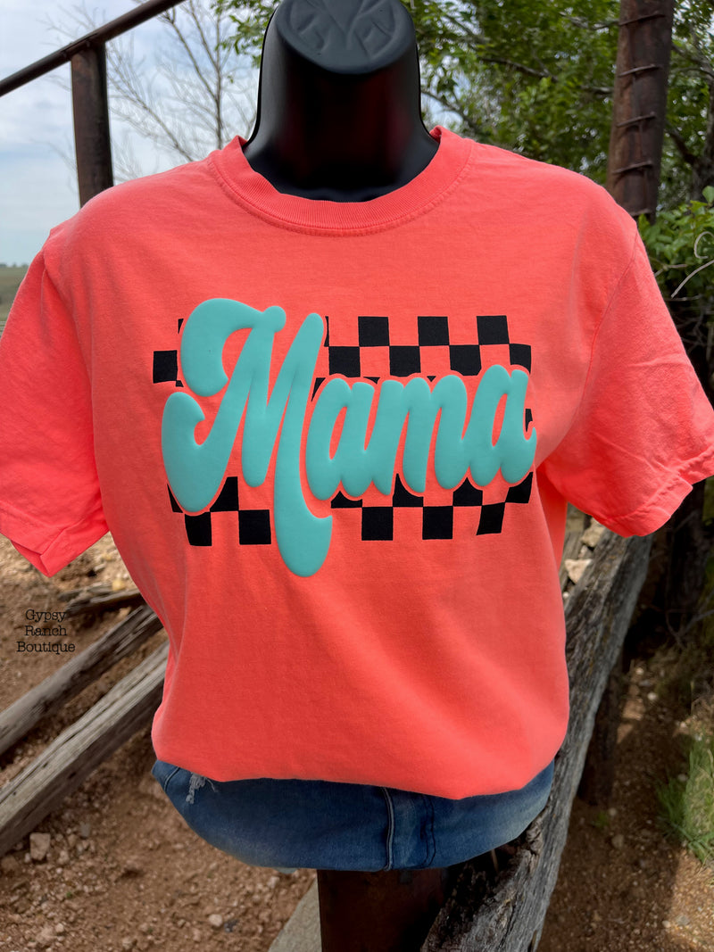 Turquoise on Neon Coral MAMA Tee - Also in Plus Size