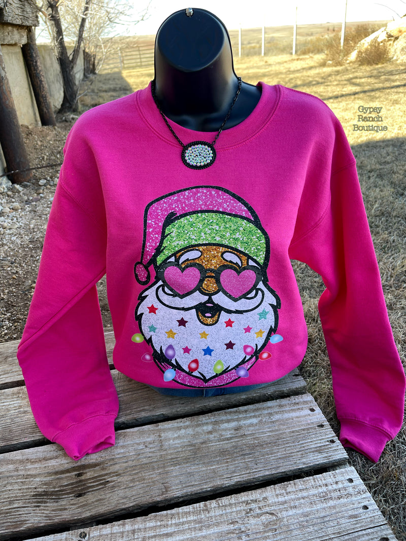 Retro Santa Hot Pink Sweatshirt - Also in Plus Size
