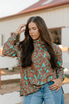 Turquoise Tooled Mock Neck Pullover - Also in Plus Size