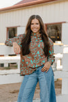 Turquoise Tooled Mock Neck Pullover - Also in Plus Size