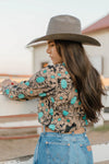 Riata Tooled Turquoise Button Up Top - Also in Plus Size