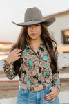 Riata Tooled Turquoise Button Up Top - Also in Plus Size