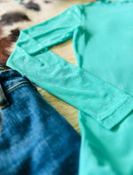 Turquoise Rhinestone Mesh Layering Top