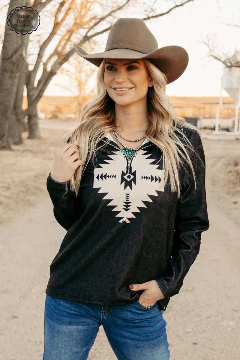 Lariat Leopard Aztec Pullover - Also in Plus Sizee