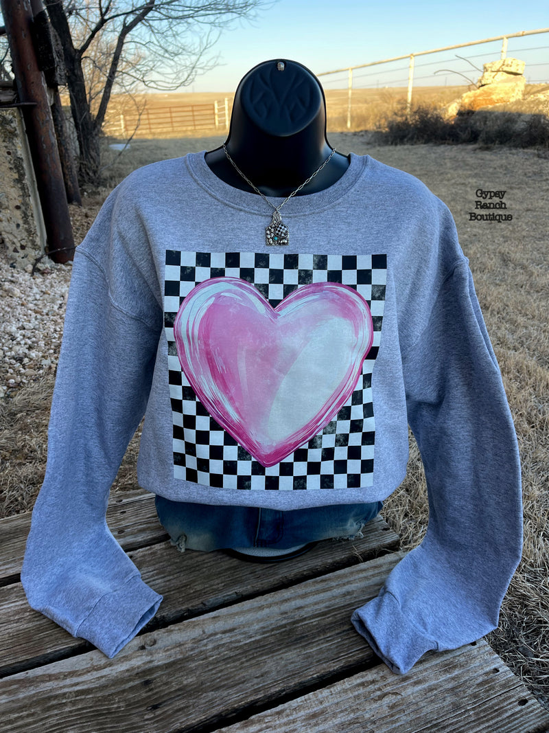 Heart Me Checkered Sweatshirt - Also in Plus Size