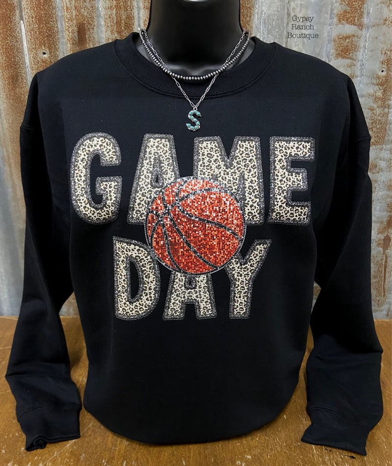 Leopard Game Day Basketball Faux Sequin Sweatshirt - Also in Plus Size