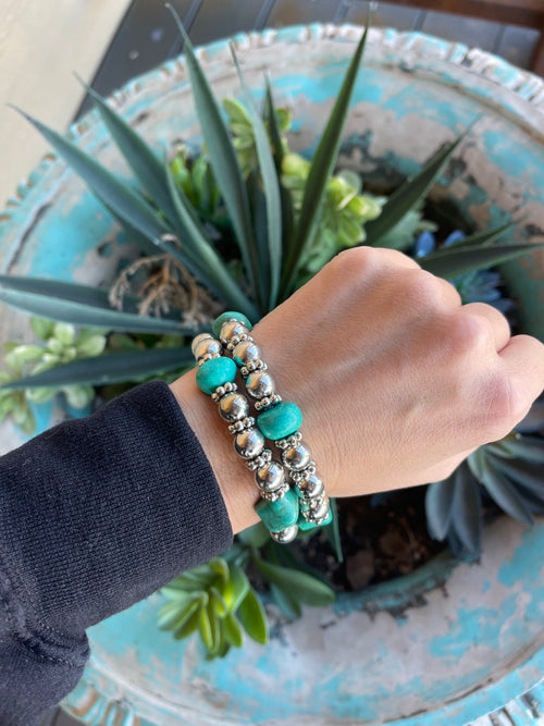 Avery Turquoise Silver Stretch Bracelet