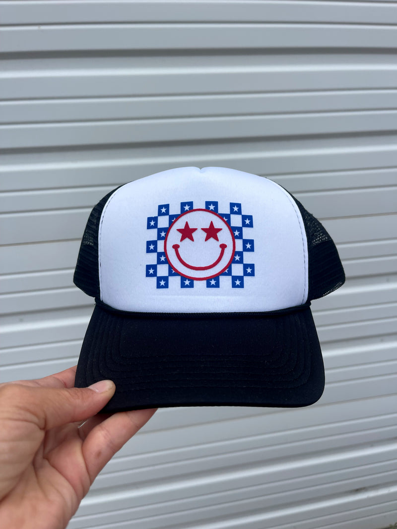 4th of July Smile Checkered Trucker Cap