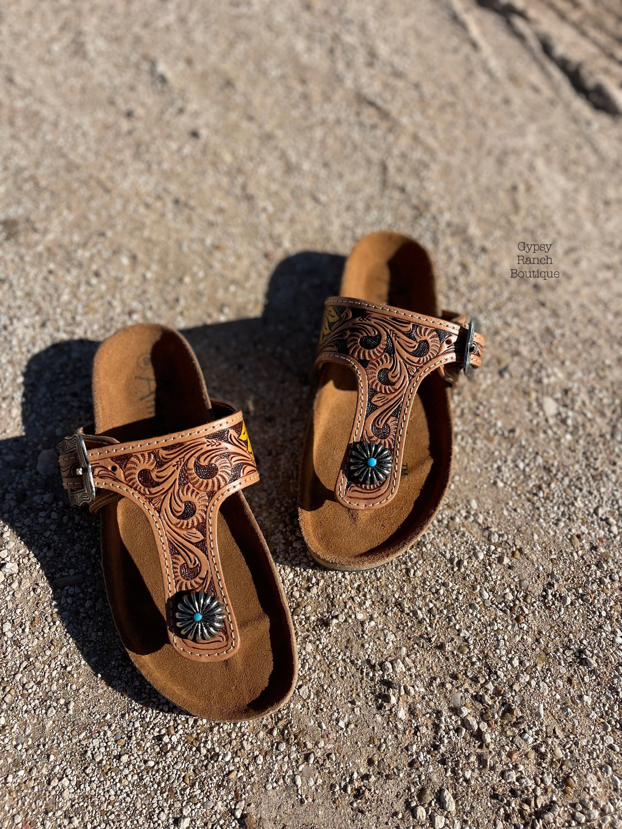 Tooled leather flip sales flops