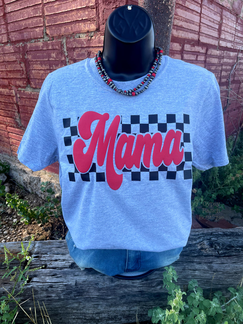 Mama Red Puff Print on Grey Tee - Also in Plus Size