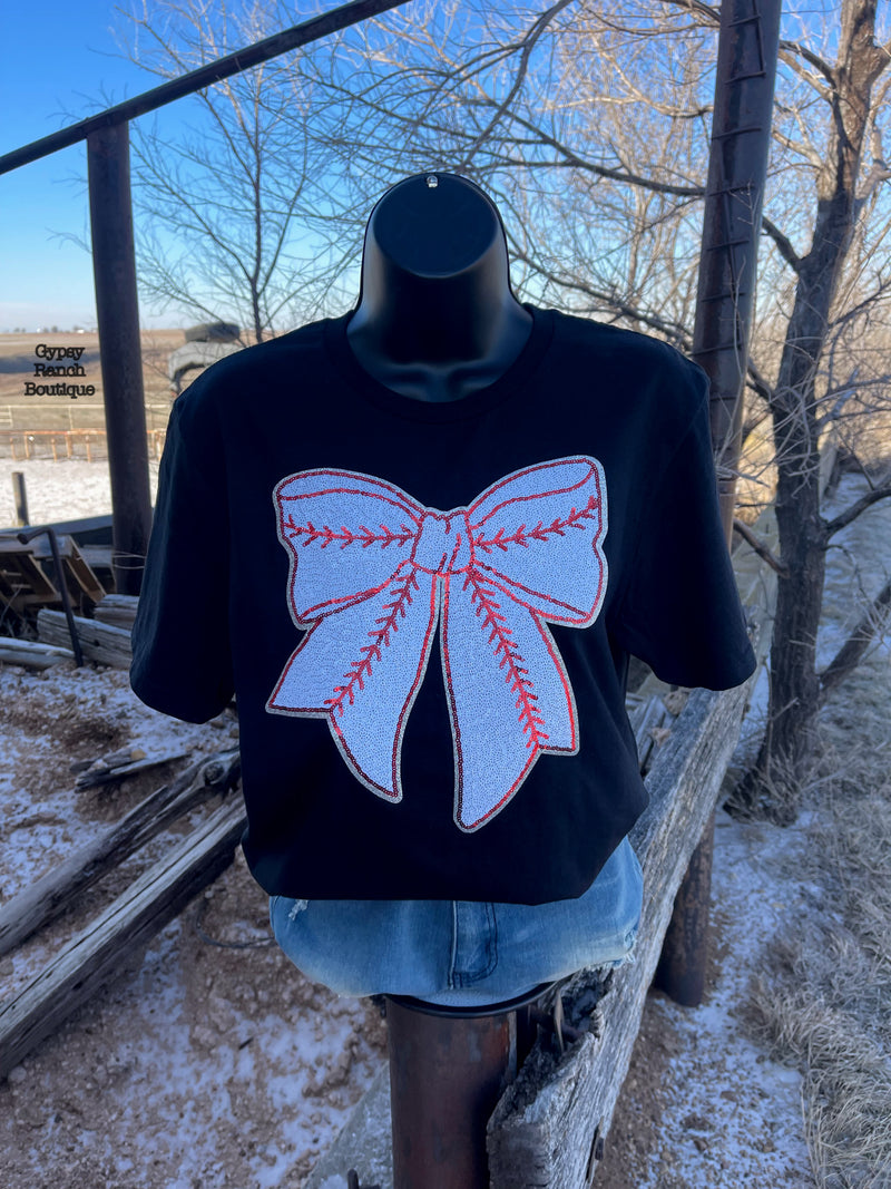 Baseball Sequin Bow Tee - Also in Plus Size