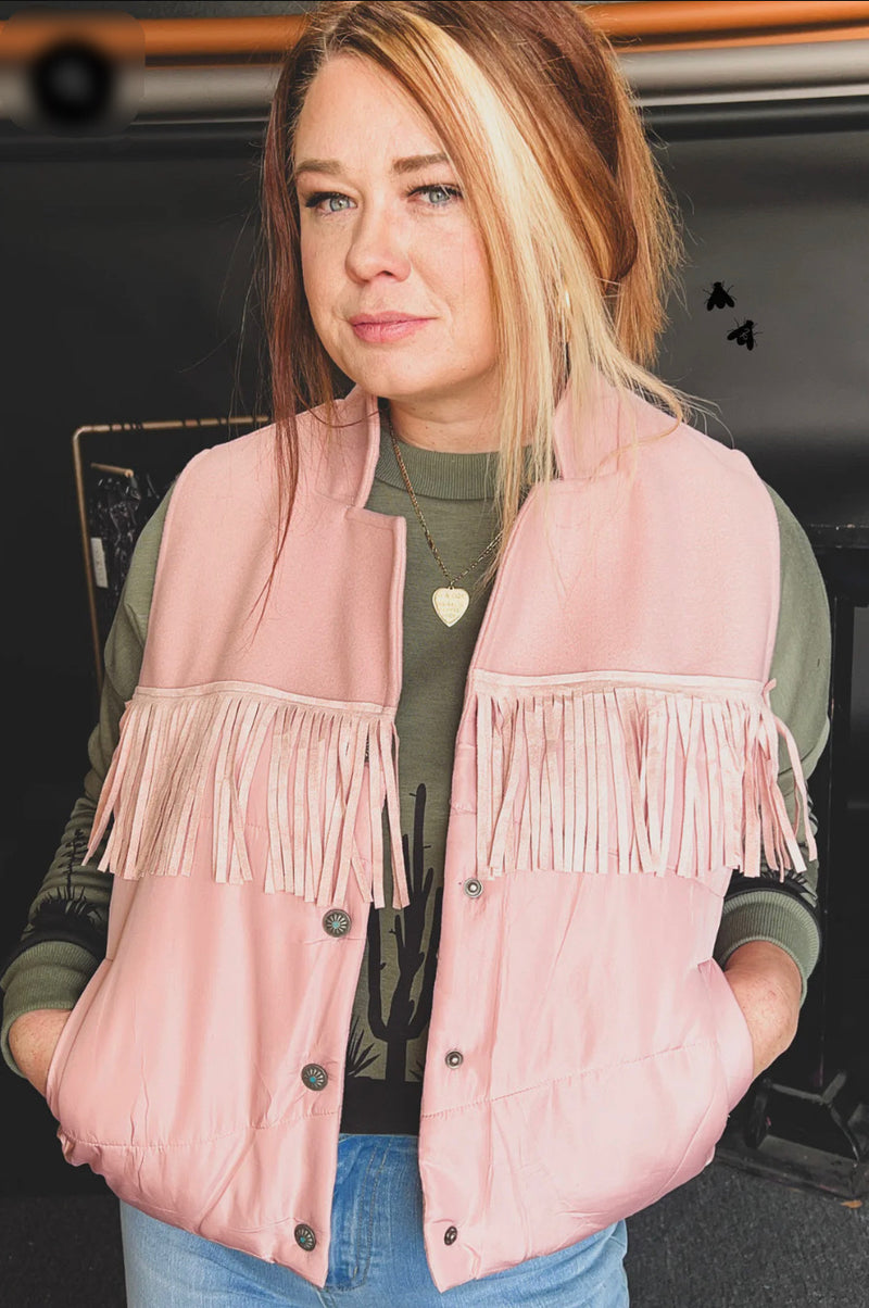 Sweet & Southern Fringe Pink Vest - Also in Plus Size