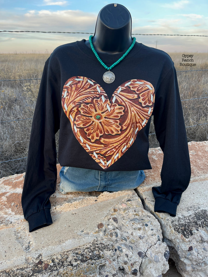 Leather Heart Long Sleeve Top - Also in Plus Size