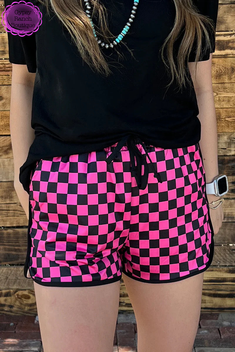 Elite Pink & Black Checkered Shorts - Also in Plus Size