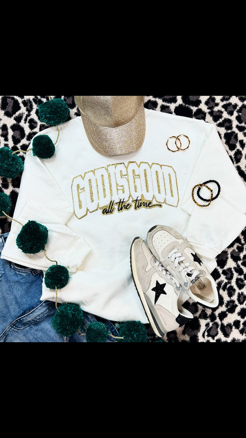 God is Good All The Time Sequin Patch Sweatshirt - Also in Plus Size