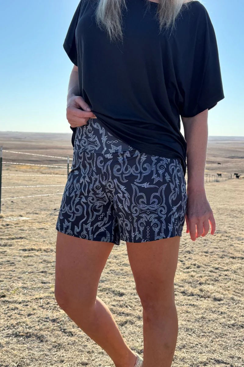 Rodeo Nights Boot Stitch Shorts - Also in Plus Size