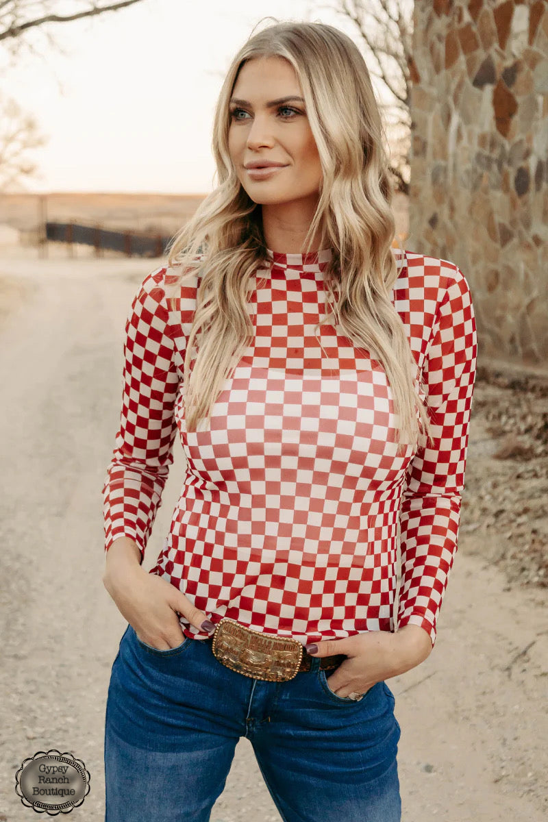 Bricktown Red Checkered Mesh Layering Top - Also in Plus Size