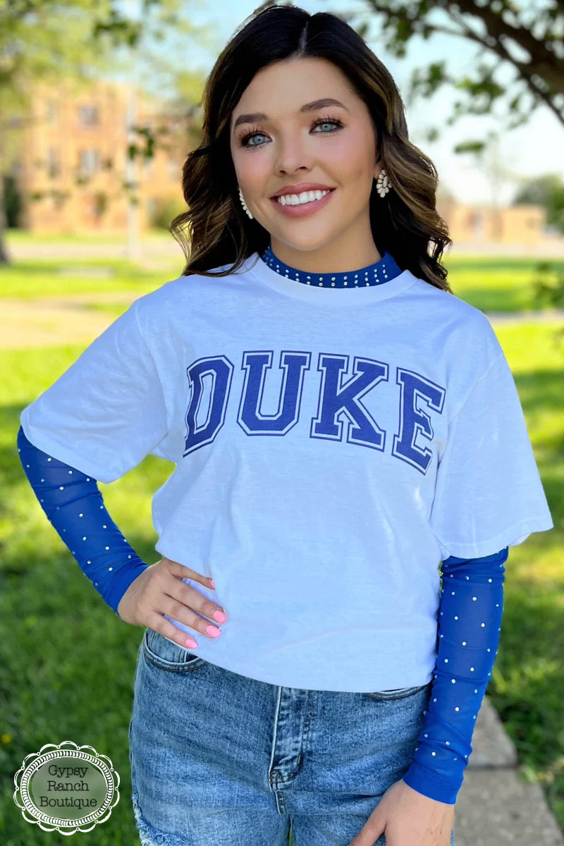 Reydon Royal Blue Rhinestone Mesh Layering Top