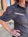 The Statler Charcoal Boot Stitch Turquoise Pearl Snap Button Up Top - Also in Plus Size