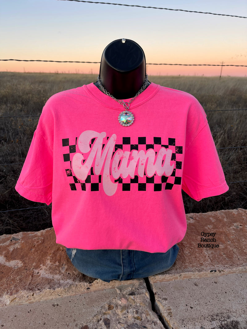 MAMA Trendy Check Neon Pink Top - Also in Plus Size