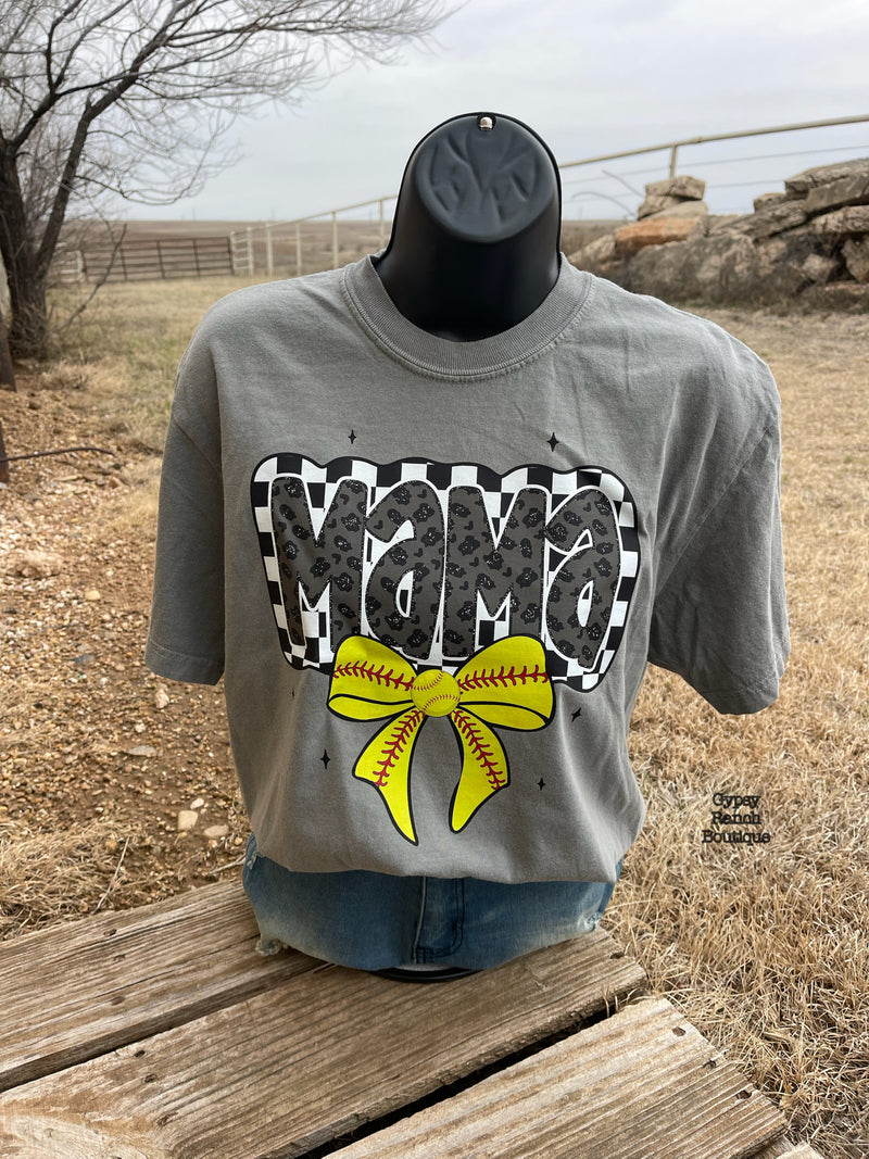 Mama Checkered Softball Bow Tee - Also in Plus Size