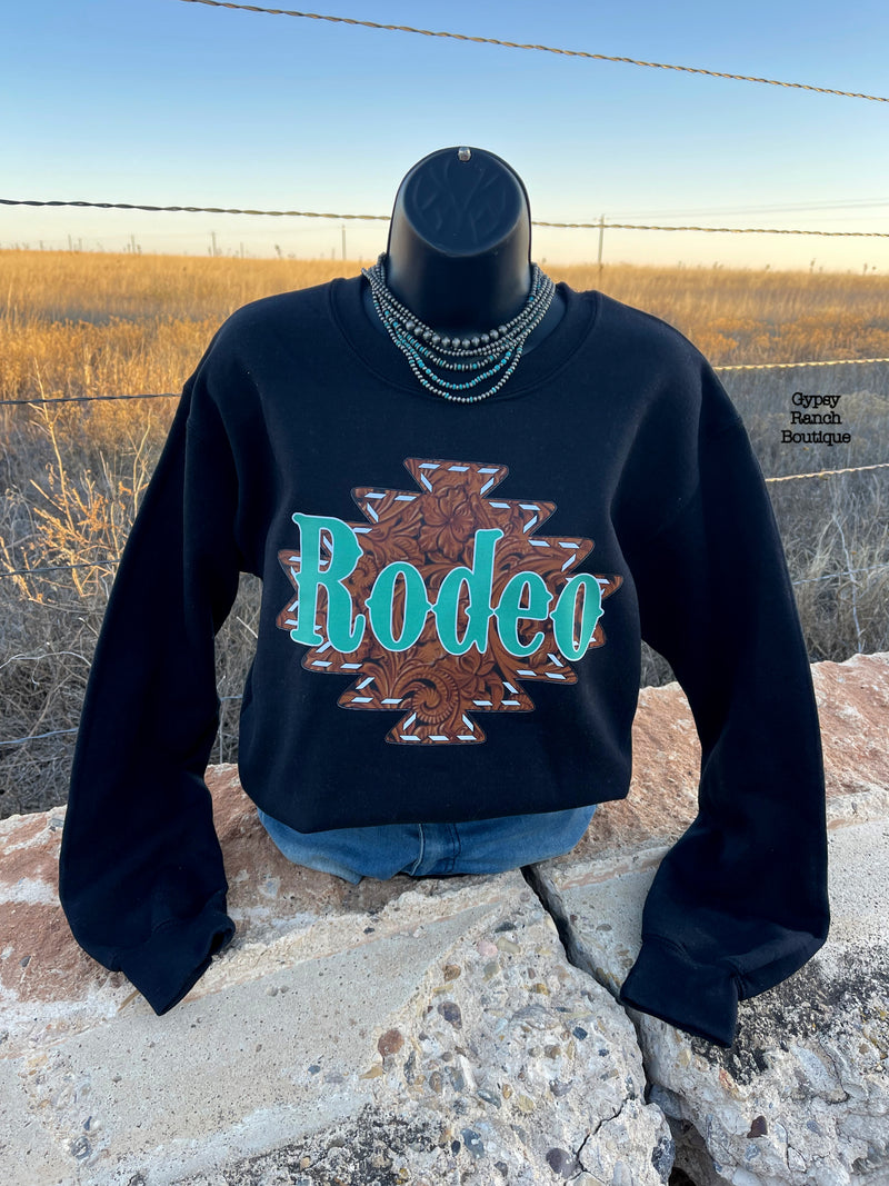 RODEO Aztec Tooled Look Sweatshirt - Also can in Plus Size