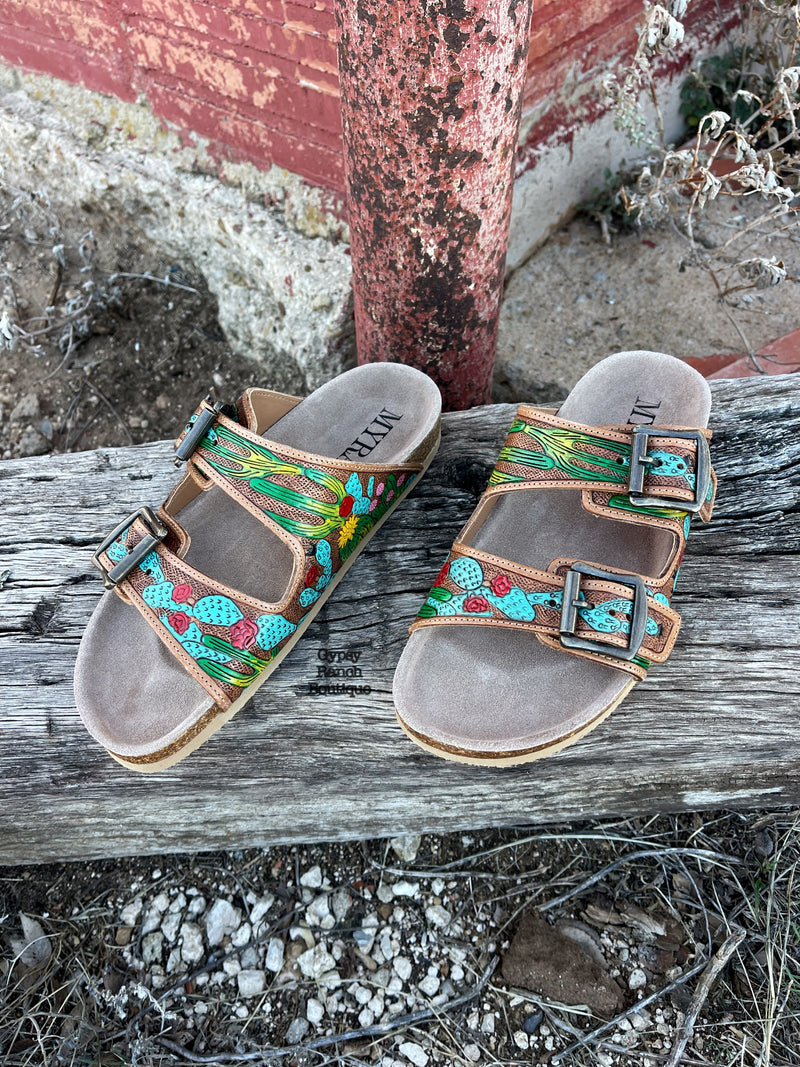 PREORDER - Cactus Bloom Tooled Leather Sandals