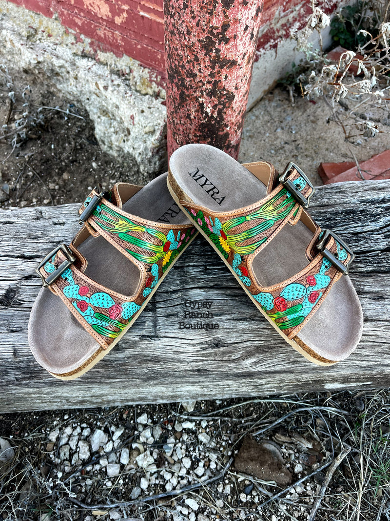 PREORDER - Cactus Bloom Tooled Leather Sandals
