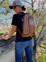Bar S Tooled Leather Turquoise Backpack Purse