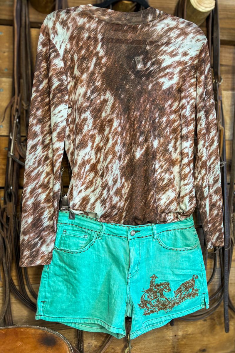 Turquoise Cowboy Cutter Shorts - Also in Plus Size