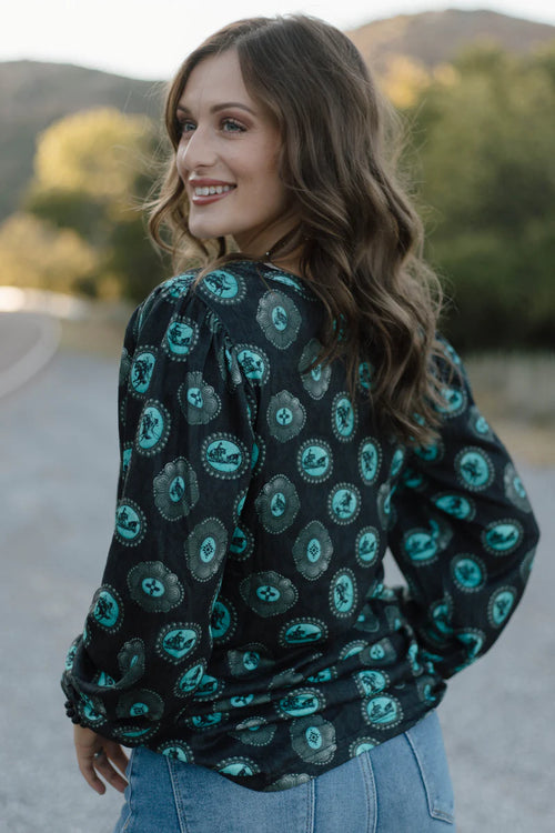 Rodeo Concho Turquoise Top- Also in Plus Size