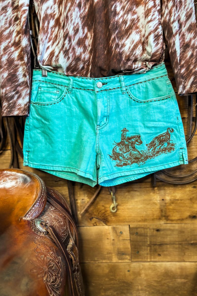 Turquoise Cowboy Cutter Shorts - Also in Plus Size